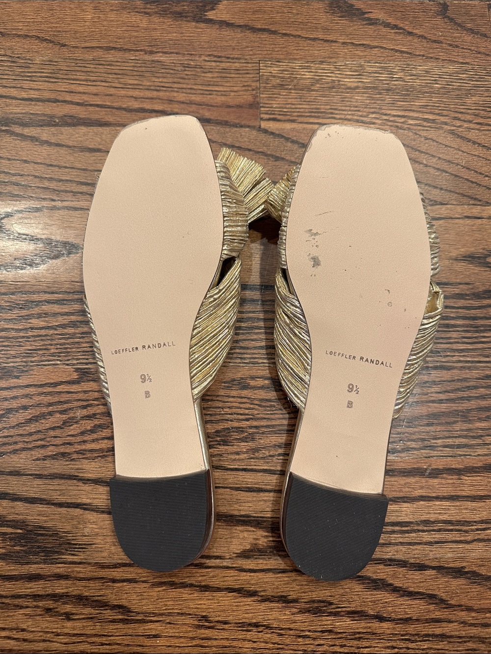 VGUC Loeffler Randall Metallic Gold Knotted Bow Slide Sandal - Picture 3 of 4